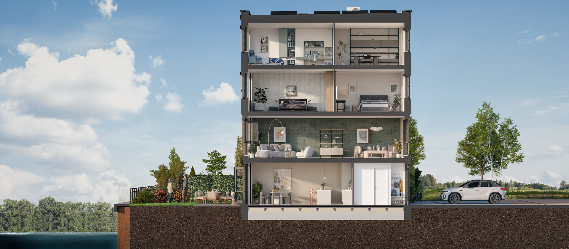 Waterwoningen doorsnede